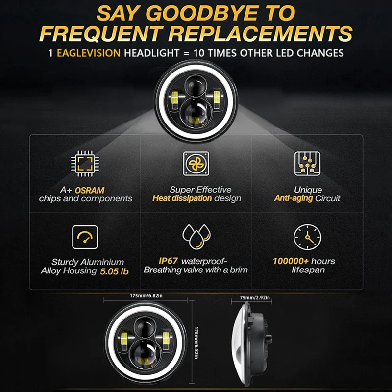 7 بوصة هالة LED المصباح مرحبا/لو مع الأحمر DRL العنبر بدوره مصباح إشارة ل جيب رانجلر JK TJ CJ استبدال أجزاء (أحمر)-AS5