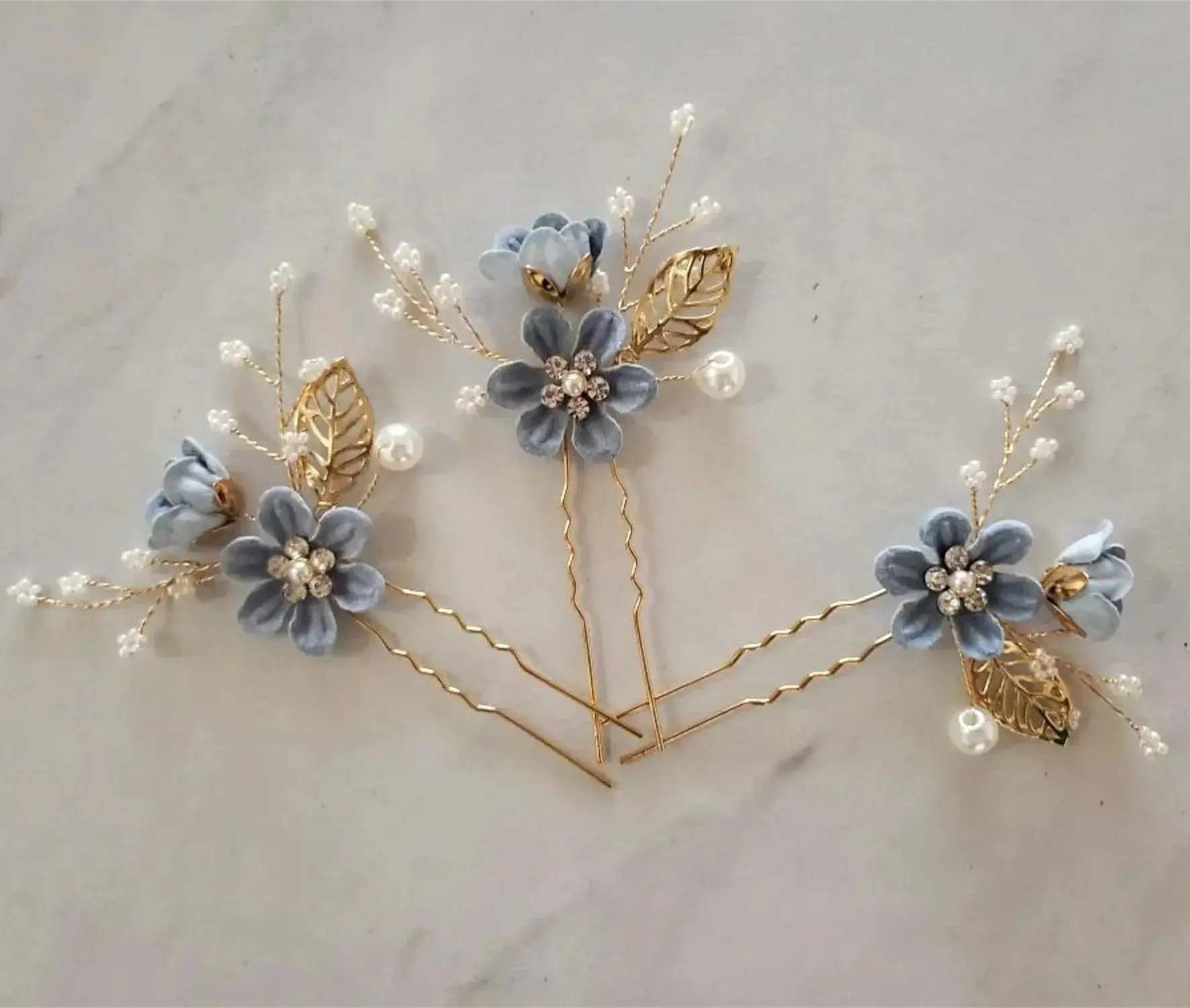 

Bridal Hair Pins Pearl Crystal Flower Wedding Hair Pin Hair Jewelry Hair Vine Wedding Hair Accessory Blue and Gold Hair Piece So