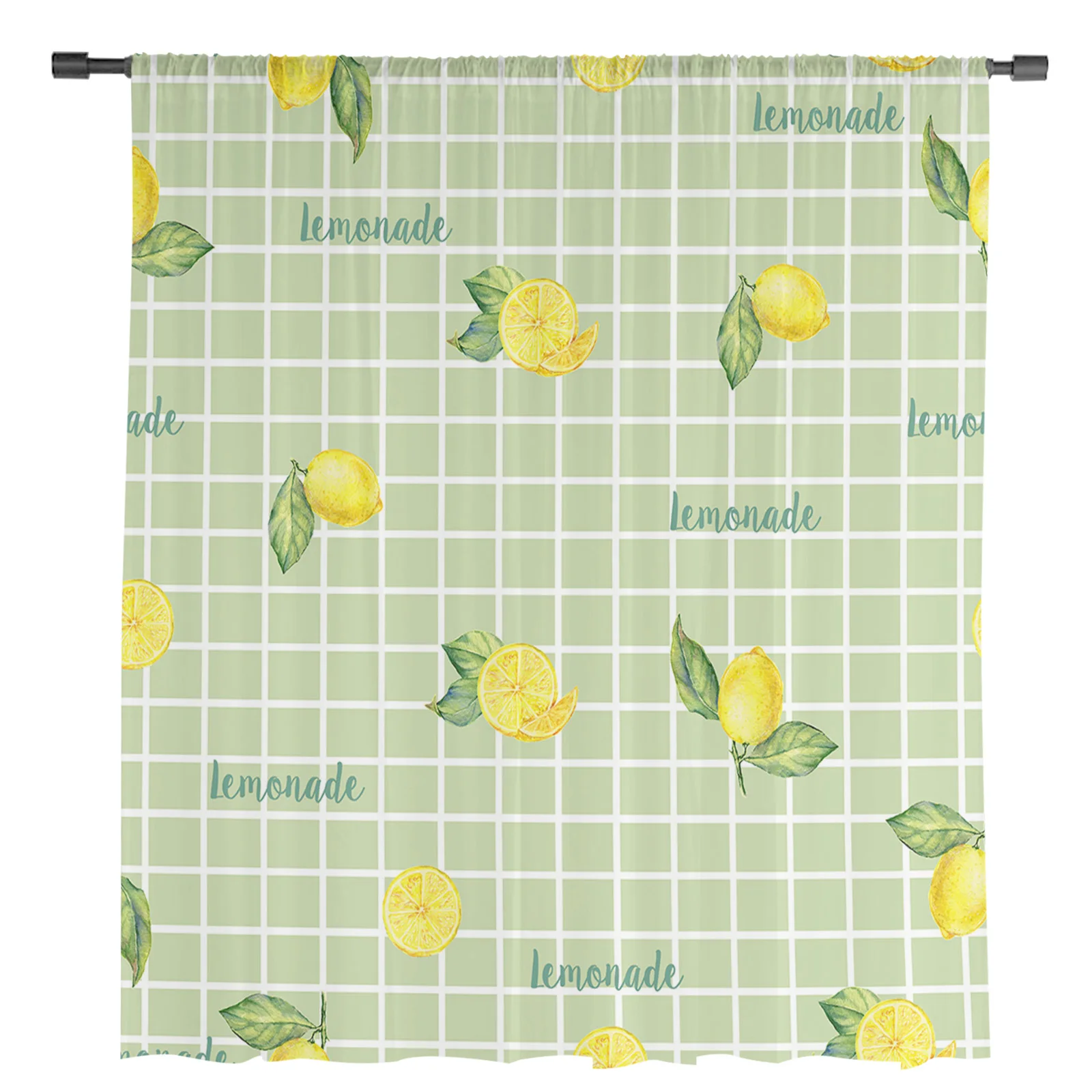 Checkered Letters Lemon Leaves Sheer Curtains for Living Room Bedroom Kids Room Tulle Window Treatment Drapes