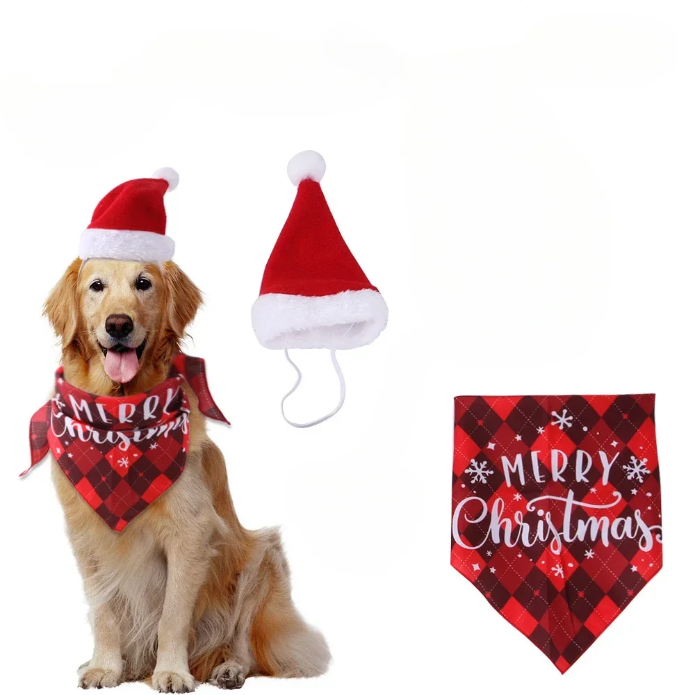 Reversible Christmas Triangle Scarf Dual Purpose Pet Scarf Small Dog Big Dog Washable Adjustable Accessories