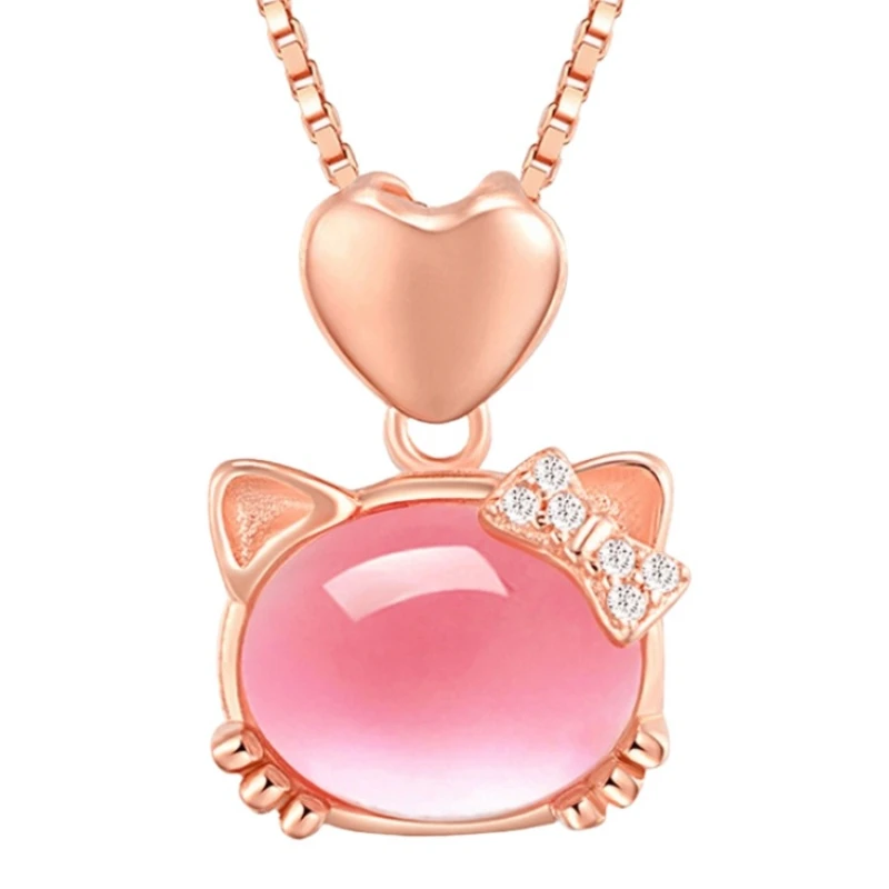 Kawaii Hello Kitty Necklace Sanrio Luxury Pink Crystal Katie Cat Pendant Love Collar Chain Couple Jewelry Girl Gift