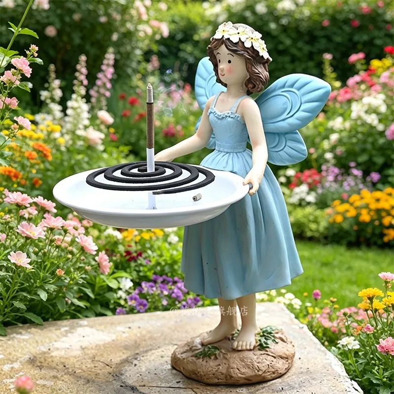 Creative Angel Mosquito Coil Holder Fairy Shaped Incense Burner Stand for Garden Decorative Desktop Ornament Balcony Scene Decor