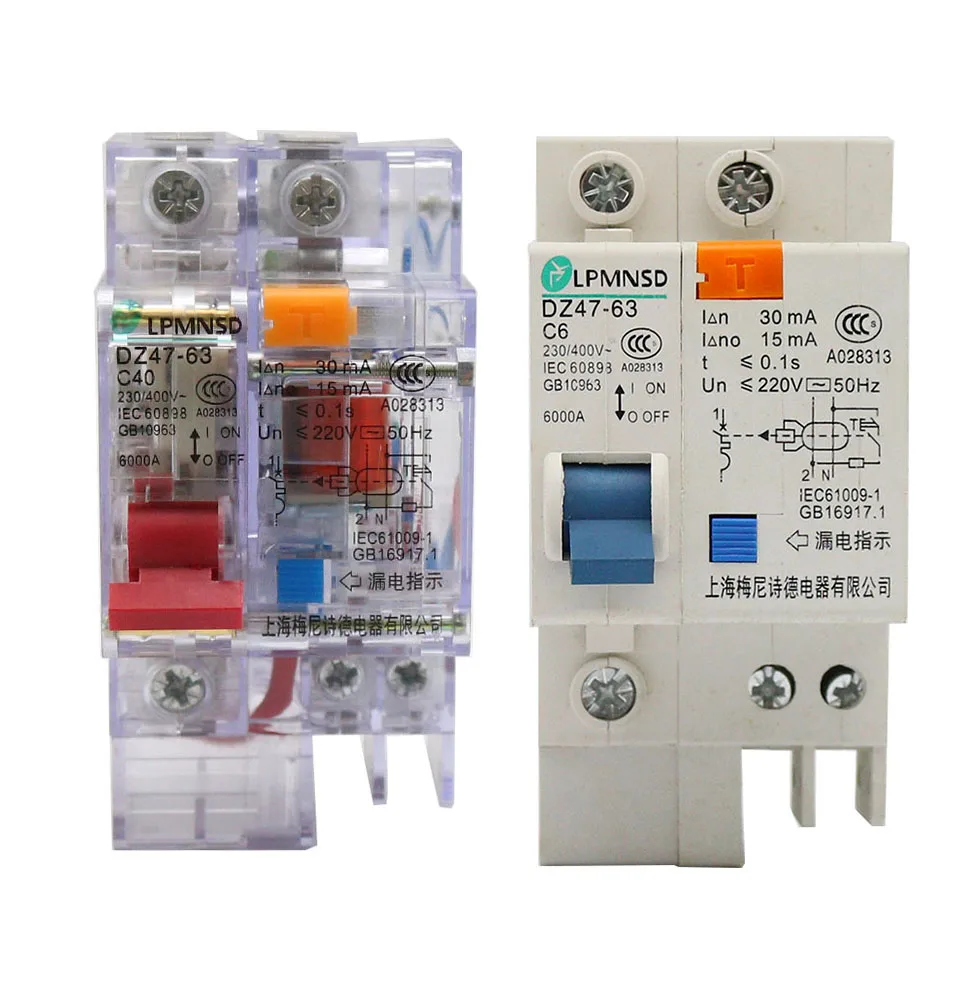 Transparent residual current leak circuit breaker, elcb rcbo switch cb dz47le nbt1le 10A 16A 20A 25A 32A 50A 63A switch