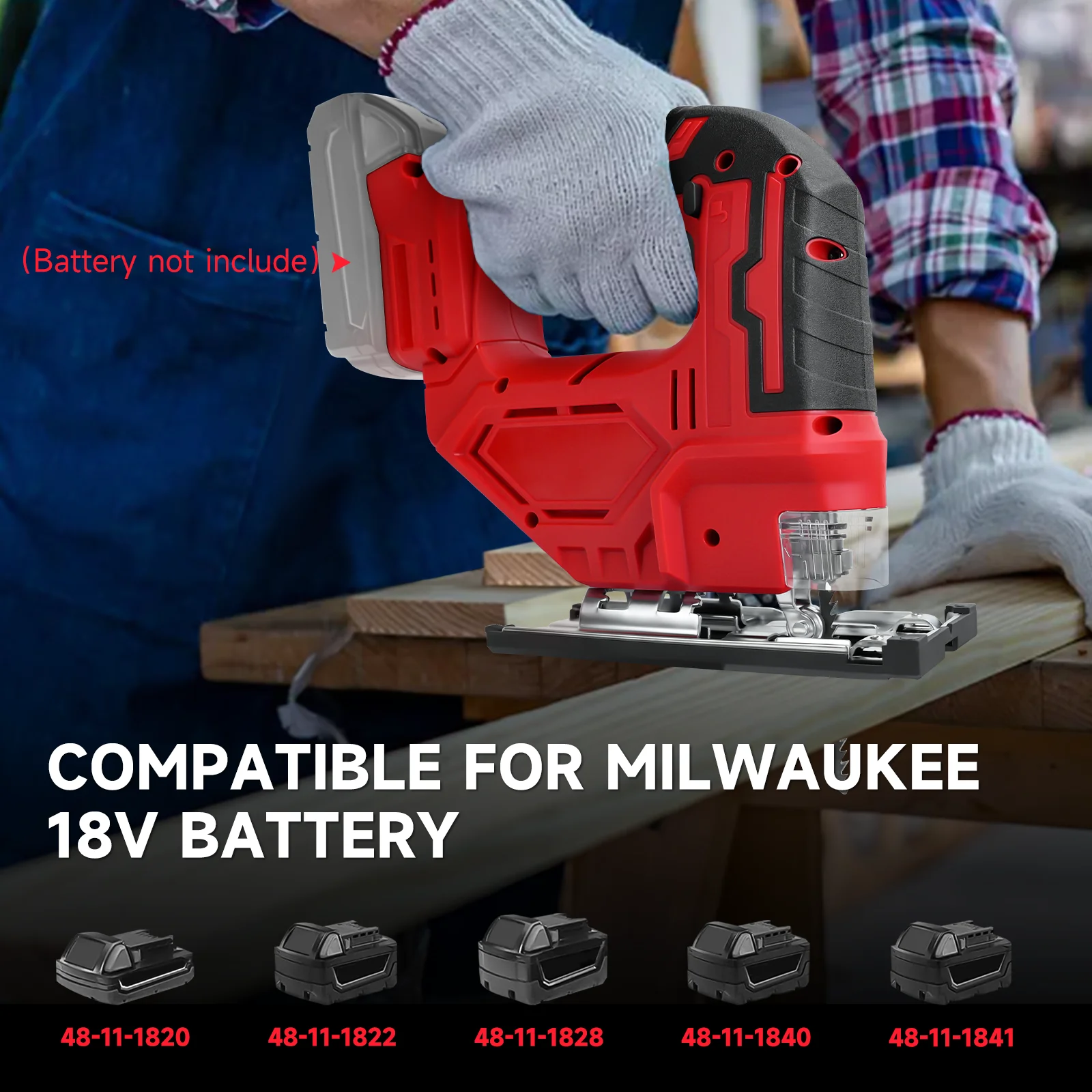 Electric Jig Saw 2700RPM Cordless Jigsaw Woodworking Tool with 3 Orbital Settings & 0-45° Bevel Cuts for Milwaukee 18V Battery