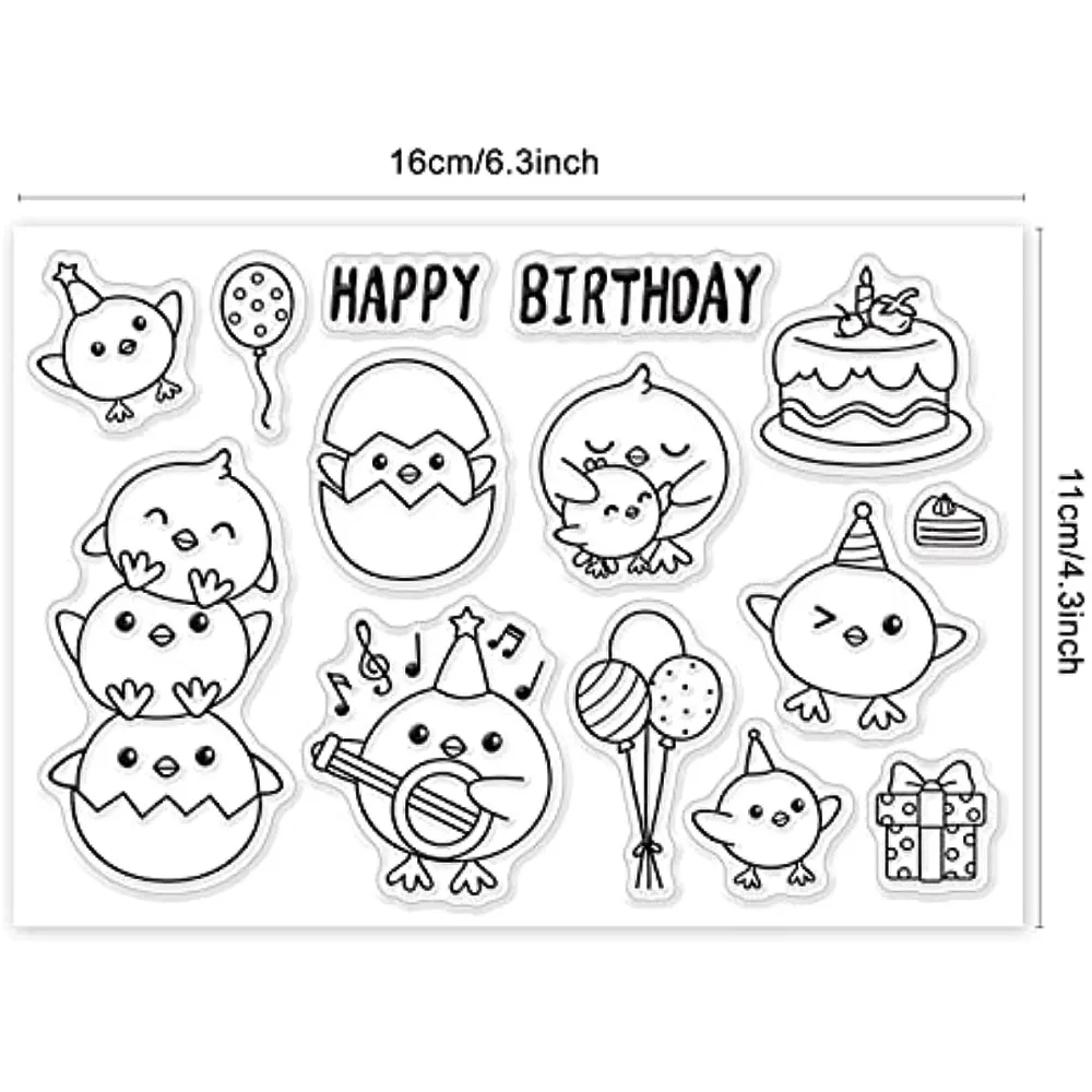 Happy Birthday Transparent Rubber Stamps, Rooster Pattern Clear Rubber Seal for Paper Card Photo Album Crafting Supplies