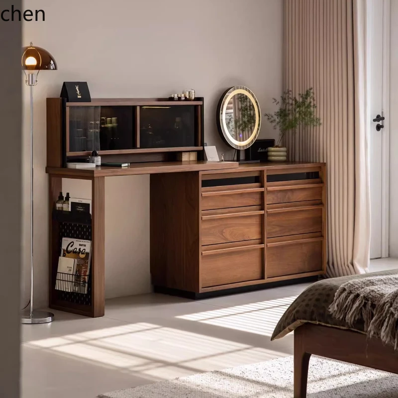 

HXL solid wood dresser, chest, integrated retractable cosmetic table, bedside storage