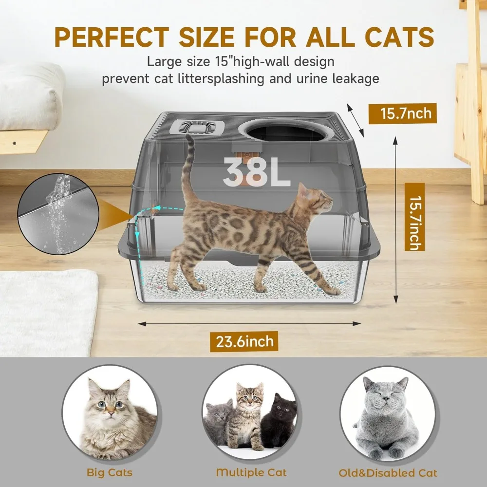 Stainless Steel Cat Litter Box, Enclosed Kitty Litter Box with High Wall, Sturdy Easy To Clean, Non-Sticky, Anti-Leakag, Cats