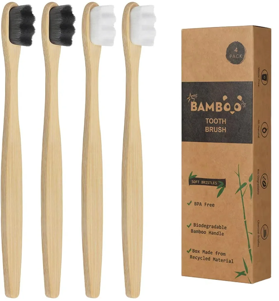 New 4Pcs Soft Bamboo Micro-Nano Toothbrushes, Extra Soft Toothbrush with 20000 Bristles Designed for ​Sensitive Gums Kids Adults
