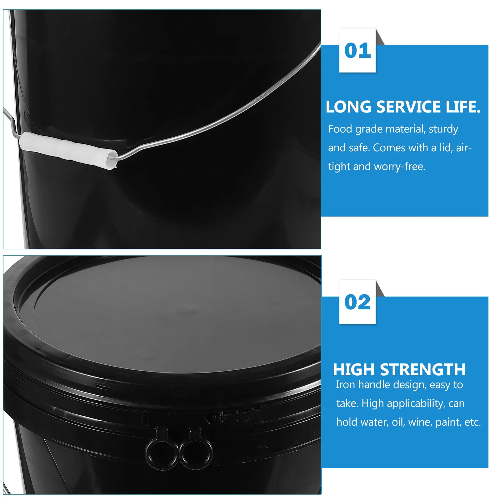

Paint Bucket 10L Black HDPE Containers Round Storage Lids Handles Strong Durable Anti Deformation Chemical Resistance