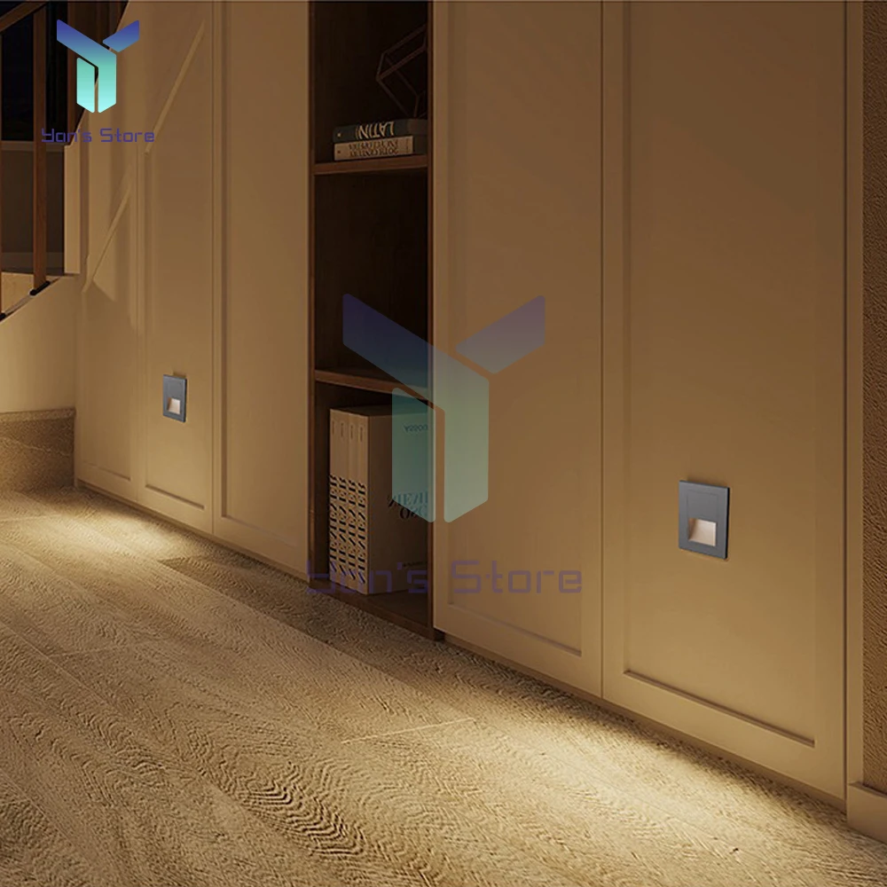 1Pcs AC180-220V Recessed LED Wall Lamp Switch Control White Grey Gold Black Stair Corridor Staircase Step Indoor Lighting