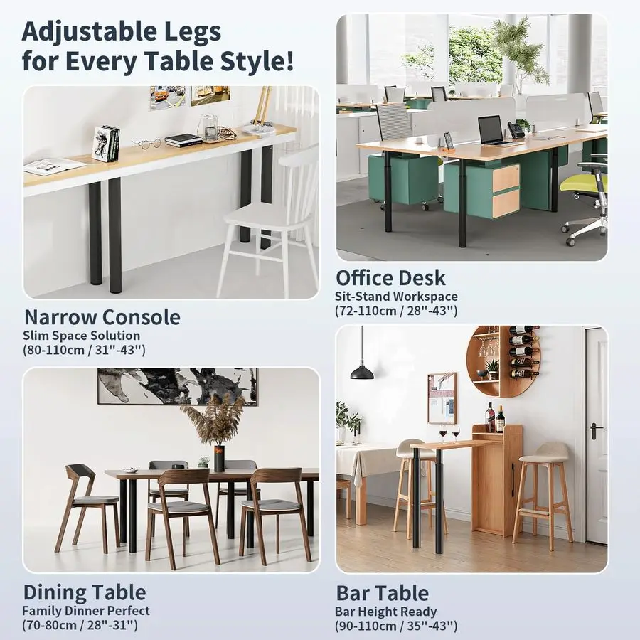 Table Legs 2843 4 Pcs Breakfast Bar Legs, Kitchen Worktop Support Legs, Office Desk Legs, Heavy Duty Metal Sturdy Steel Frame,B
