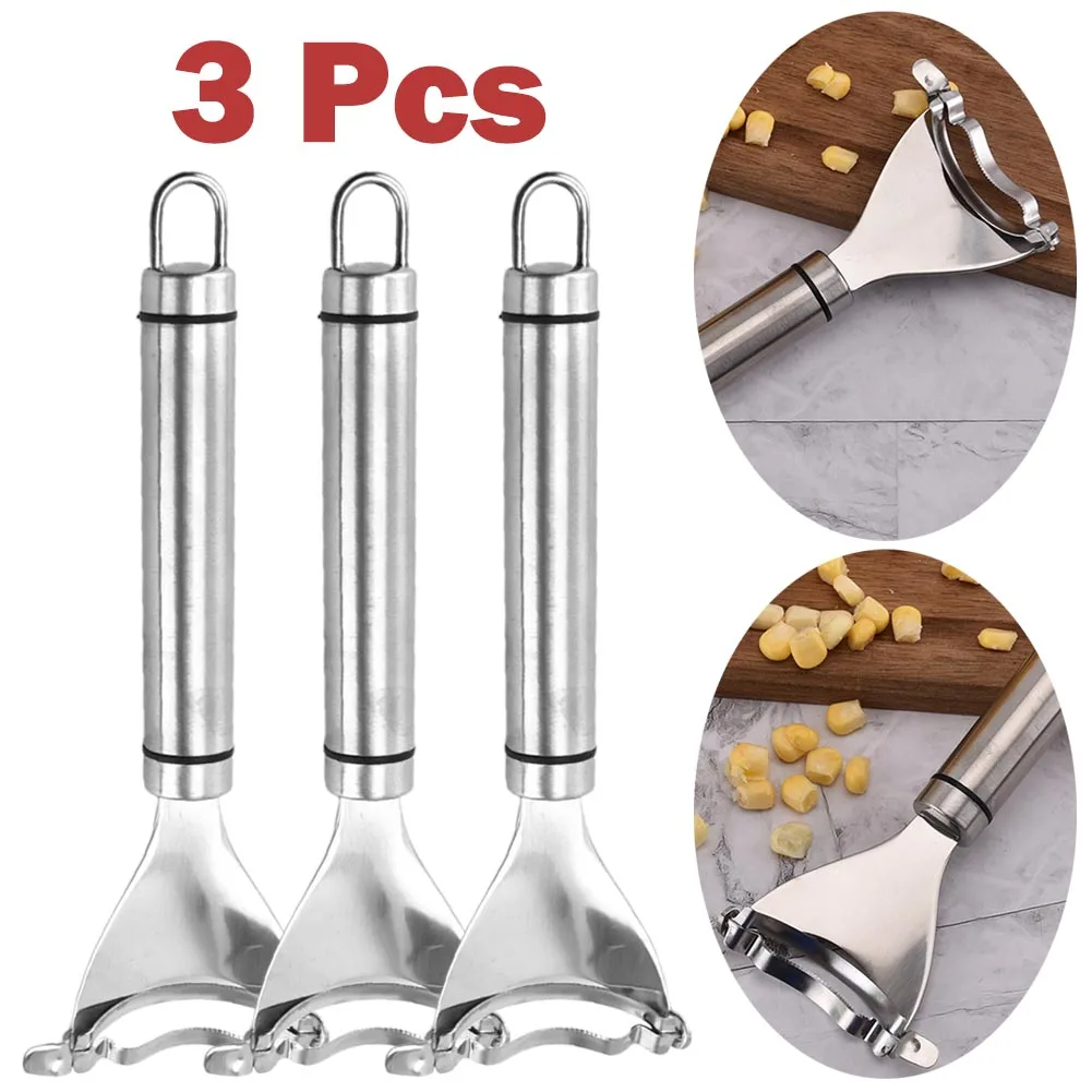 3pcs Stainless Steel Corn Stripper Corns Threshing Corn Thresher Peeler Corn Kerneler Peeler Fruit Vegetable Kitchen Gadgets