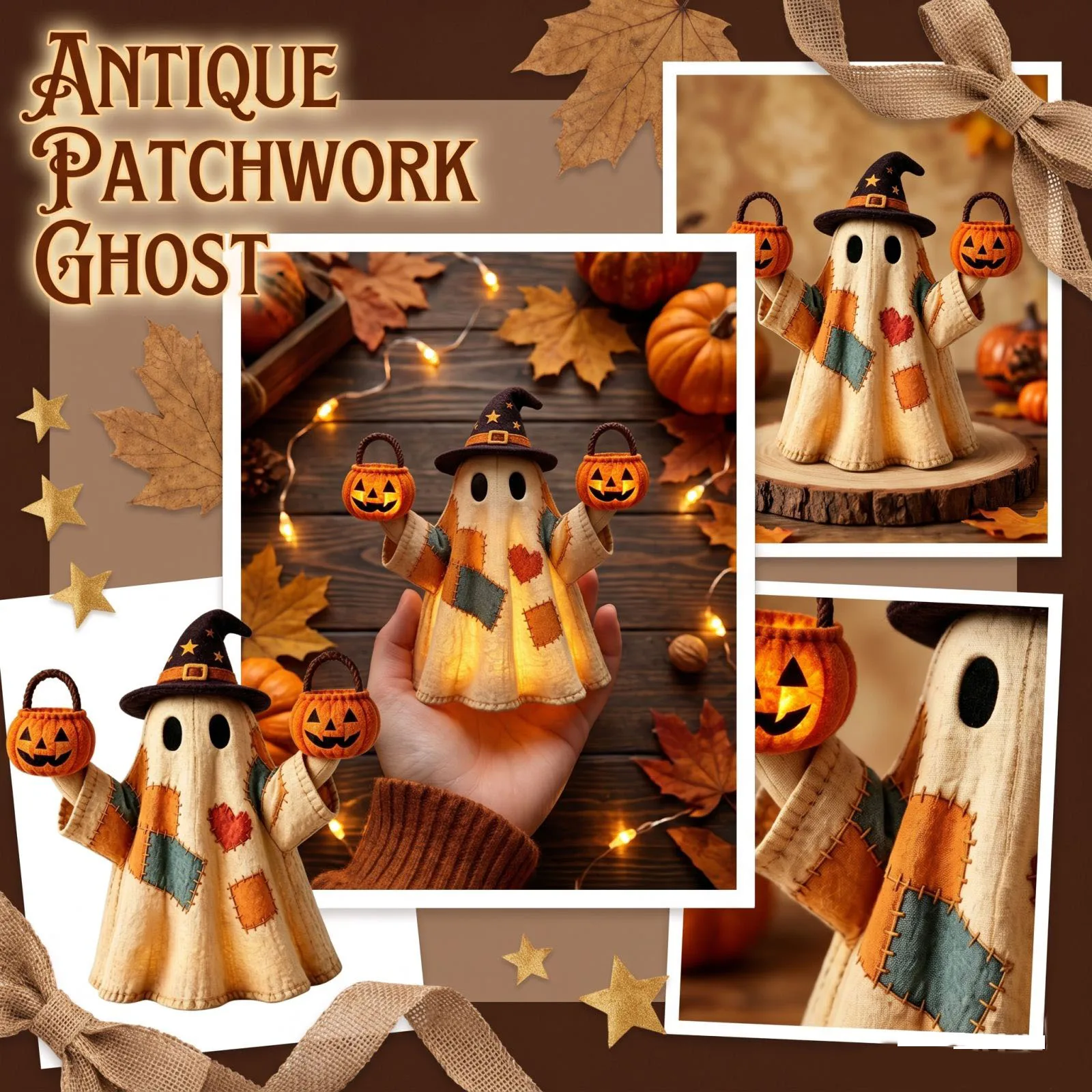 Halloween Vintage Patchwork Ghost Hollow Resin Figurine Halloween Decorative Light Desktop Ornament for Home Decor