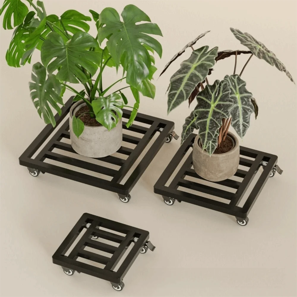 Heavy Duty Movable Plant Pot Base Square Shape Flexible Wheels Universal Moving Dolly Strong Load-Bearing Anti-Slip Design