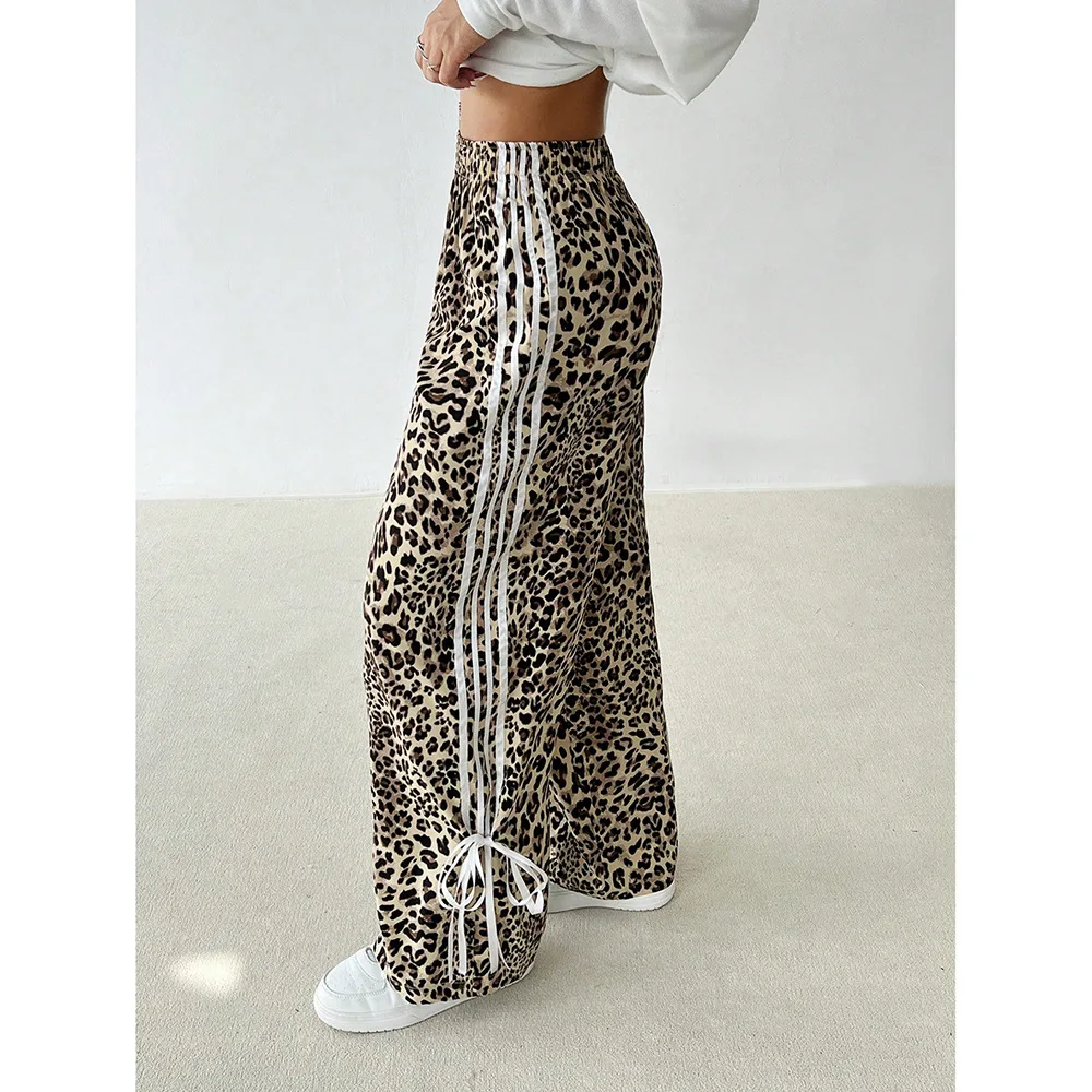 Calças Casuais Femininas de Perna Larga com Estampa de Leopardo, Corte Reto, Modernas, Novidade de Verão, Confortáveis e Soltas