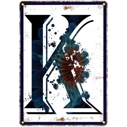 Vintage Tin Sign Letter K Metal Alphabet Tin Sign Man Cave Home Bar Decor 12x8In sign