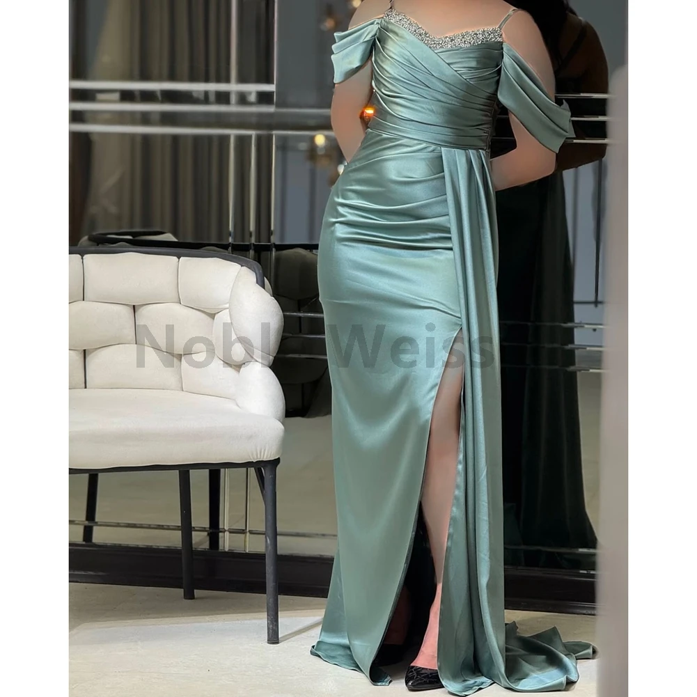 

Милое атласное платье русалки для выпускного вечера Элегантное платье длиной до пола с бисером и разрезом по индивидуальному заказу