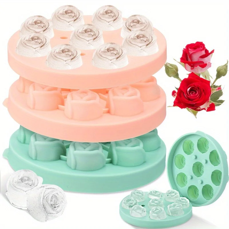 

2pcs Silicone Ice Cube Trays - 3D Rose Flower Molds for Cocktails, Chocolate & Freezer