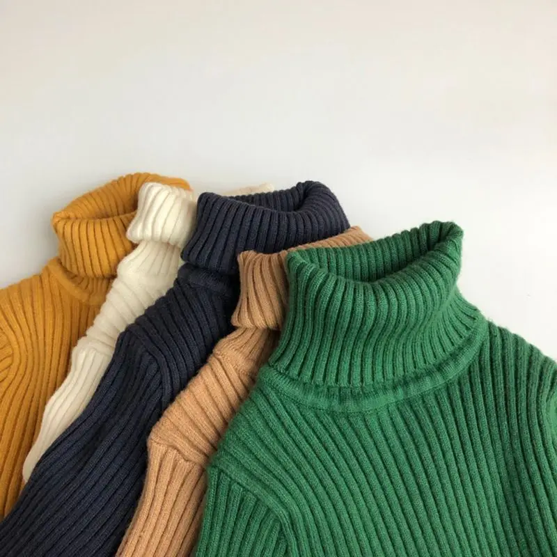 

children sweater autumn winter long sleeve boys girls wool knitted turtleneck high neck kids clothes toddler jumper 2 to 12 yrs