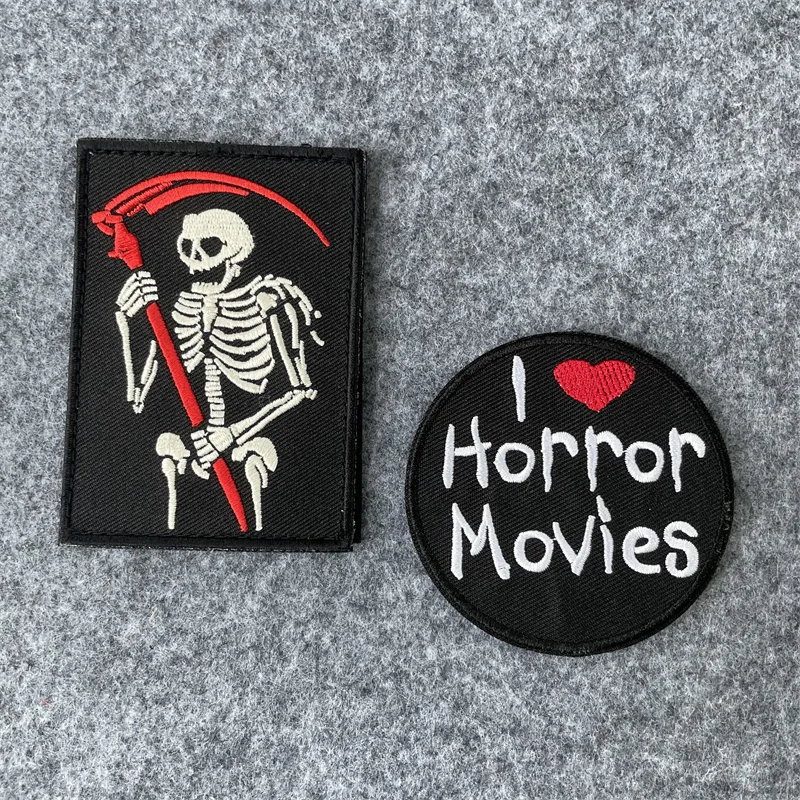 بقع تطريز للملابس ، أنا أحب أفلام الرعب ، خطاف مضحكة وتزين حلقة ، شارة معنويات ، رقعة بانك #1