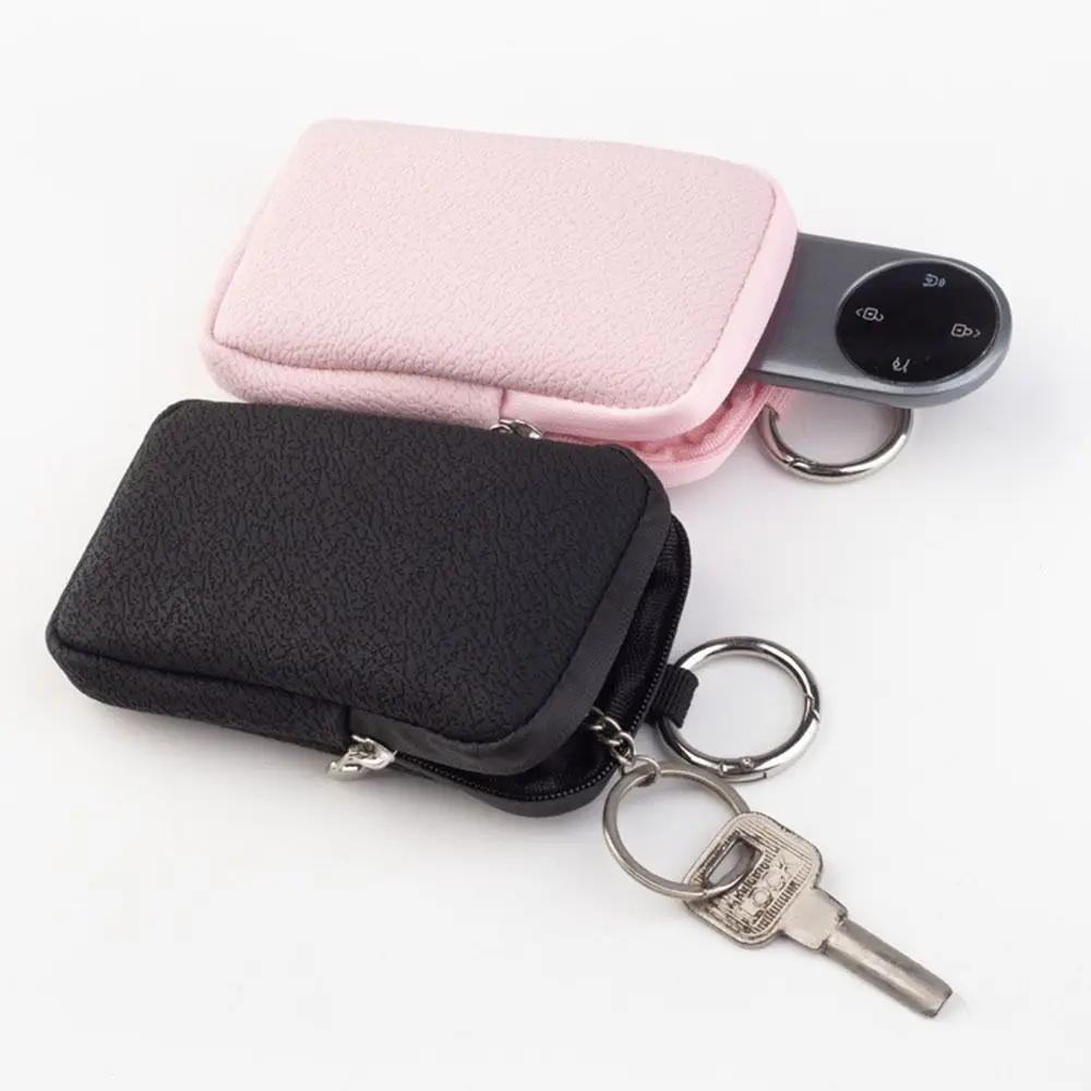 

Waterproof PU Leather Coin Purse with Ring Buckle Keychain Portable Key Bag Compact Space Saving Change Pouch with Keychain