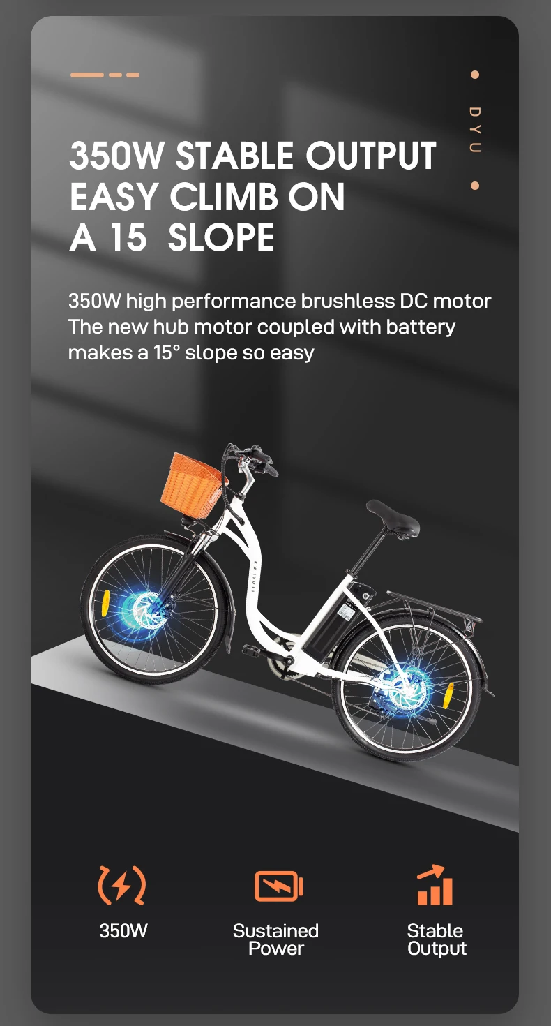 DYU C6 Elektrofahrrad 26 Zoll 250W All-Terrain-Elektrofahrrad 36V 12,5AH Batterie Elektrofahrräder für den Stadtverkehr – Detail 8