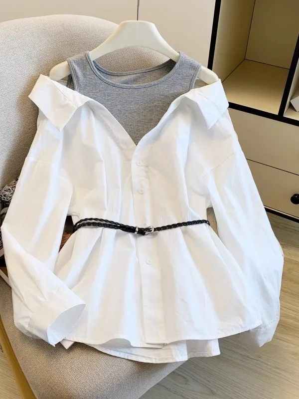 

High-End Shoulder-Baring Long Sleeve Shirt Loose Fit Slimming Spring Autumn Korean Style Women's Premium Fashion Casual Shirt