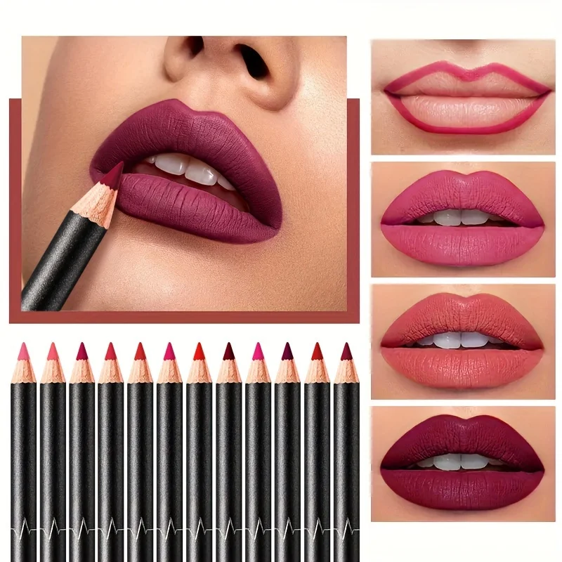 Lápis de delineador labial fosco de veludo, caneta de maquiagem labial suave de longa duração à prova d'água e não desbotada, presente perfeito para mulheres