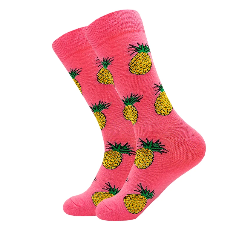 Novelty Fashion Cartoon Cotton Mens Socks Hip Hop Harajuku Kawaii Pink Fruit Animal Print Beer Funny Casual Socks Gifts for Men