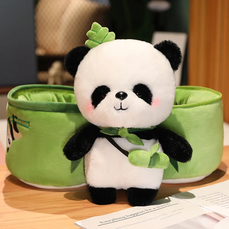 2 In 1 Cute Bamboo Tube Panda Plush Toy Kawaii Stuffed Livelike Panda Hug Bamboo Plushie Doll Pillow for Kids Birthday Xmas Gift