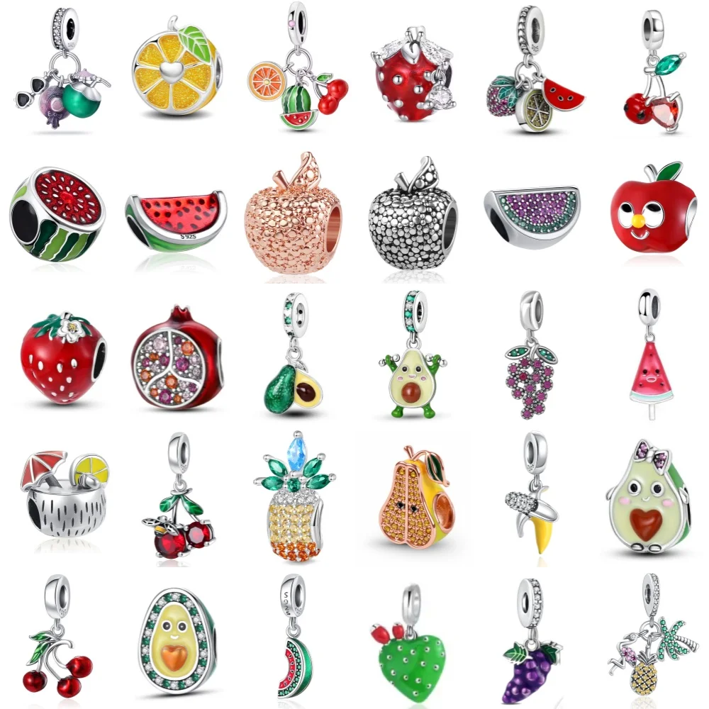 

Бусины-шармы из серии Fruit Series, изысканные подвески из серебра 925 пробы в виде клубники, вишни, яблока, арбуза, подходят для оригинальных браслетов, женские украшения, подарок для самостоятельного изготовления украшений.