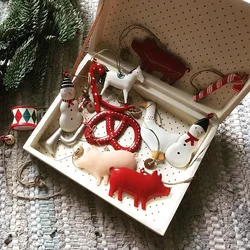 Cute Christmas Decoration Double-Sided Three-Dimensional Tin Pendant Metal Christmas Tree Holiday Ornaments Party Home Decor