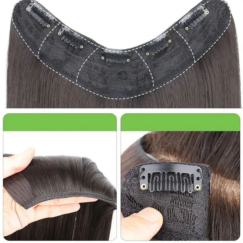 여성용 합성 헤어 익스텐션 고온 섬유 헤어 V자형 클립인 원피스 인비저블 심리스 가짜 머리카락
