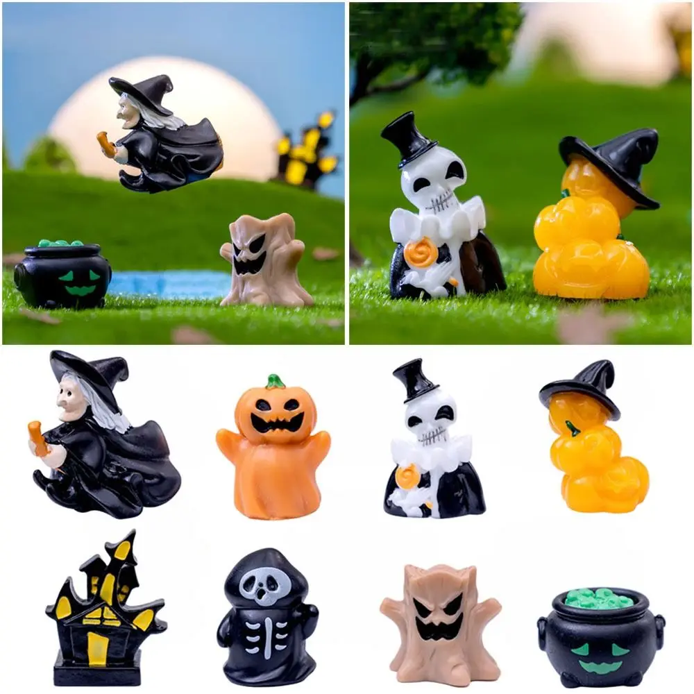 Multicolor Miniature Witch Figurine Ghost Castle Halloween Cartoon Pumpkin Statue Fairy Garden Car Decoration