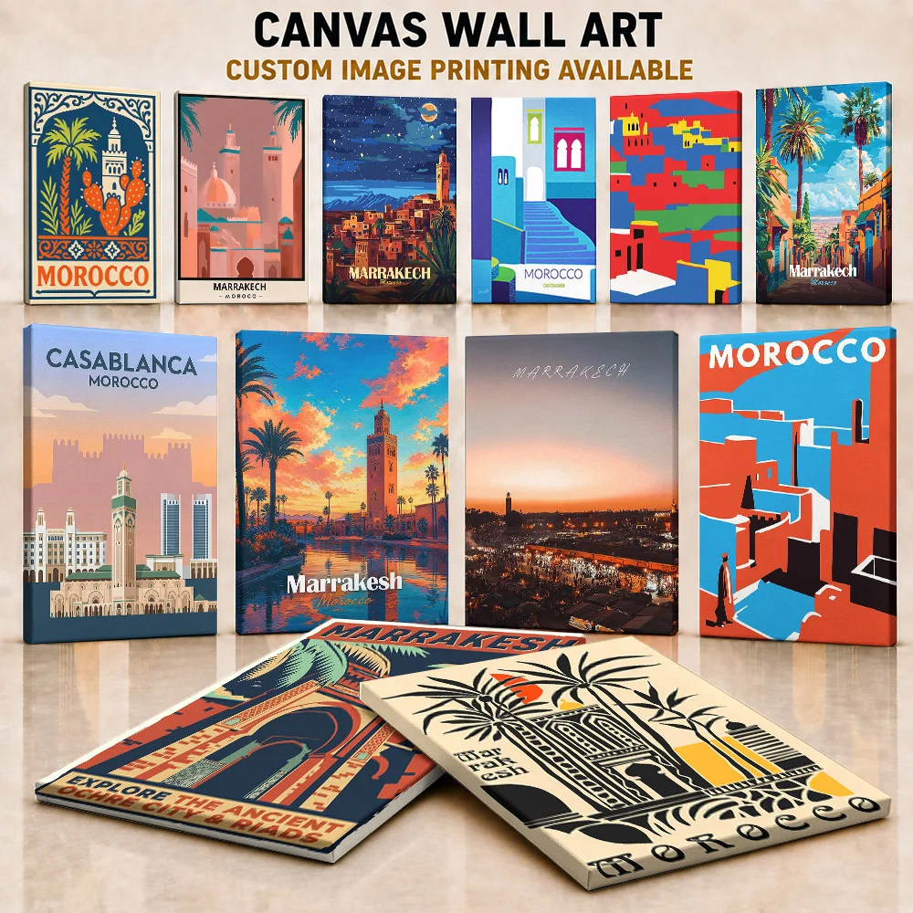 Morocco Framed Canvas Poster Personalized Photo Minimalist Geographic Travel Style Wall Paintings Decoration For Study Map Gift