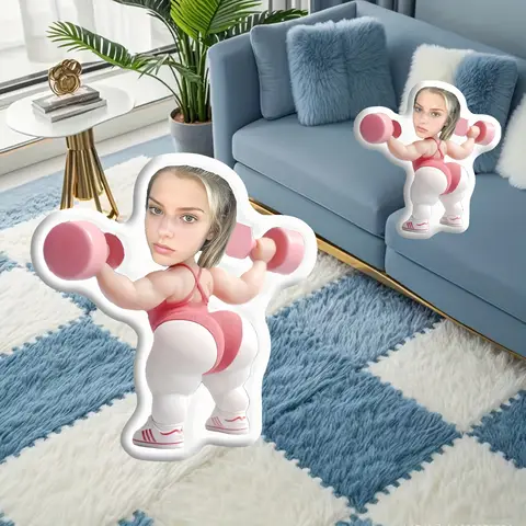 Customized Photo Personal Pillow, Pink Muscle Girl Pillow, Soft and Playable Gift, Sexy and Funny Silhouette Pillow, Various Siz