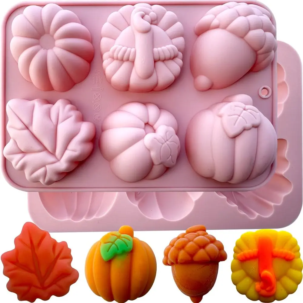 2Pcs 3D Pumpkin Mold Silicone Mold Halloween Thanksgiving Theme Maple Lea Acorn Shape Chocolate Cake Pan Cupcake Toppers Resin C