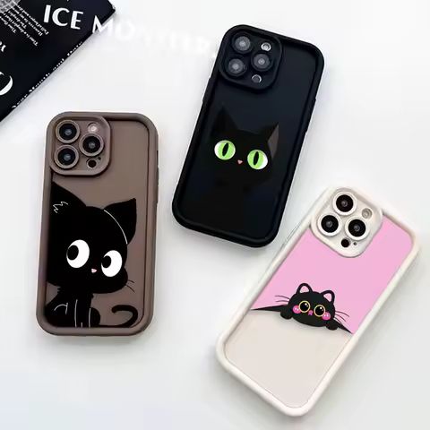 Cute Little Black Cat Phone Case For Samsung A03 A04 A04E A04S A05 A05S A10S A11 A12 A14 A15 A20 A22 F12 M12 M22 M54 4G 5G Case
