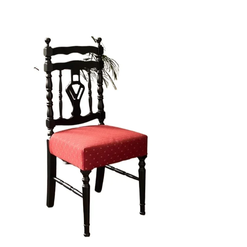 

French retro solid wood chair, home American black creative work chair