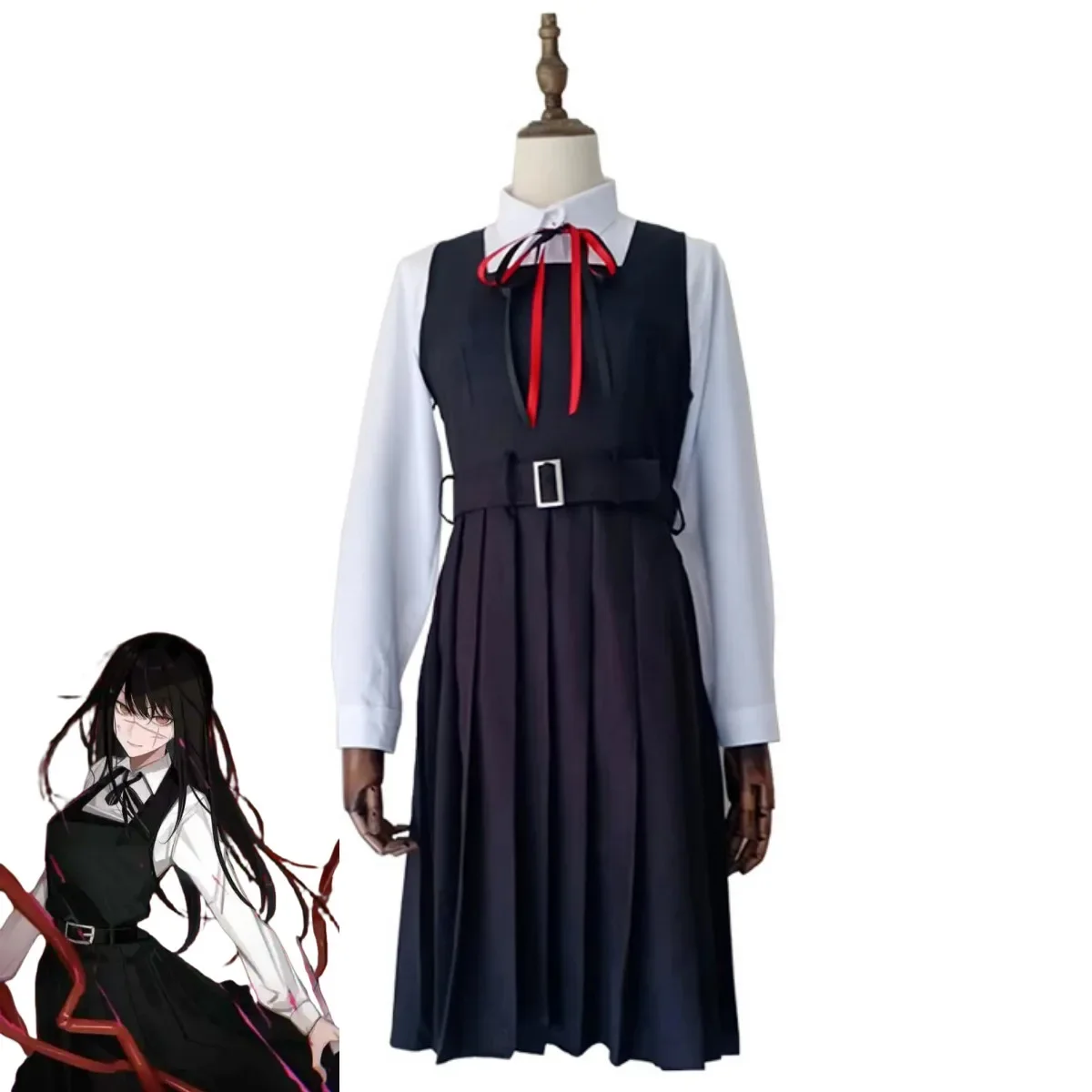 XQAnime Chainsaw Man Mitaka Asa Cosplay Costume Japan and South Korea JK School Uniform Shirt Dress Wig Woman Cute Campus Suit view 2