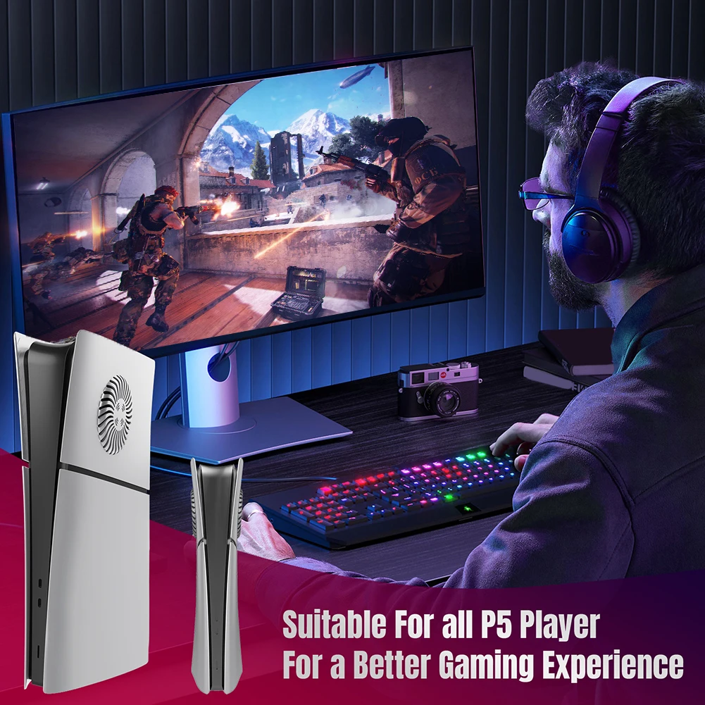 Replacement Shell Anti-Scratch Faceplate with Cooling Vents Dustproof Protective Cover Compatible with PS5 Slim Digital/Disc