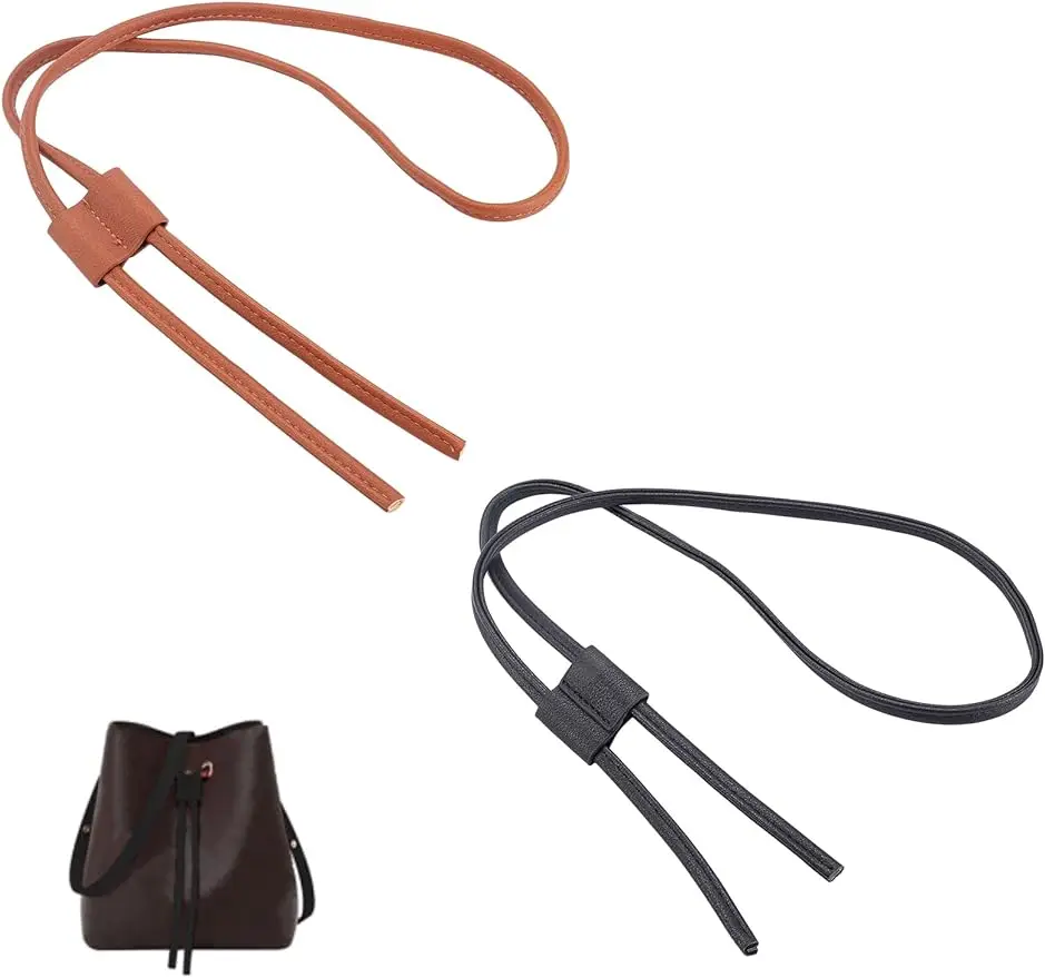 2pcs PU Leather Drawstring Strap for Bucket Bag 39.37In Detachable Pull String Purse Strap Adjustable Drawstring Bunches