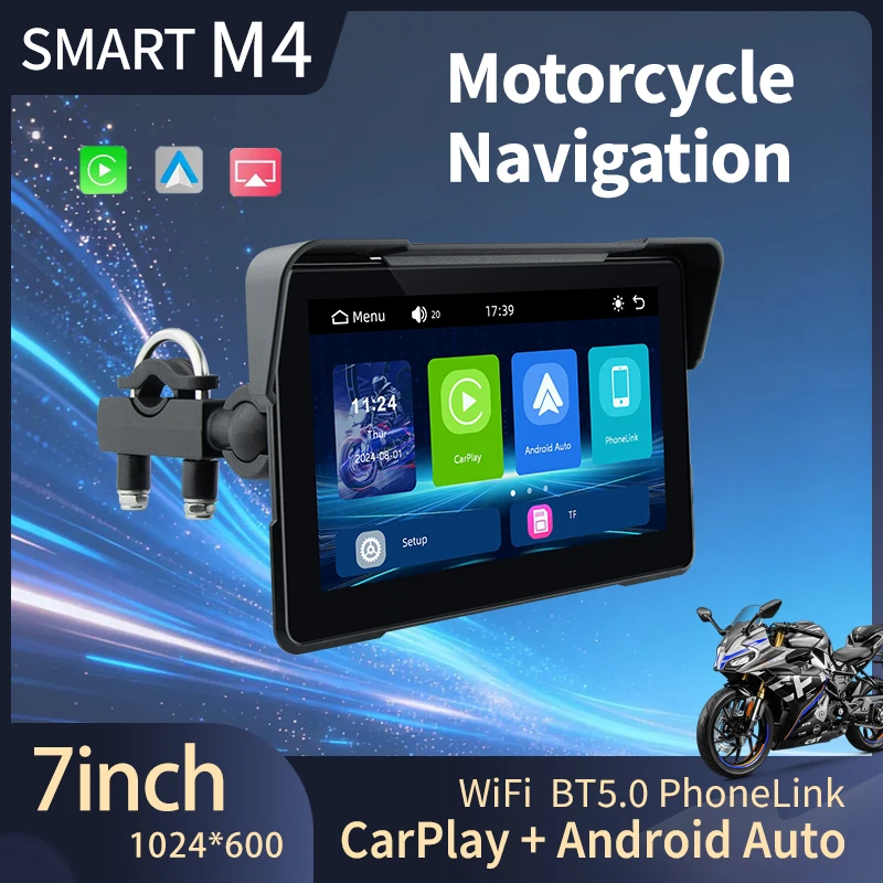 SMART 7 Inch Portable Motorcycle Monitor Support DVR Wireless CarPlay Android Auto Screen Mirroring Screen Motorcycle Navigation