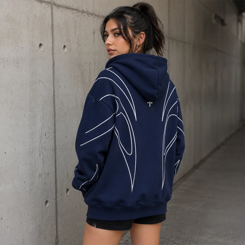 Women Graphic Zip Up Hoodie Oversized Hooded Sweatshirt Line Print Long Sleeve Casual Streetwear Autumn Jacket 2026 Hot New Plus