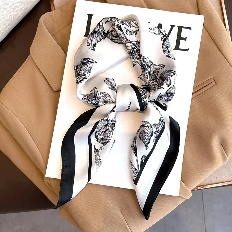 Luxury Floral Print Silk Square Scarf for Women