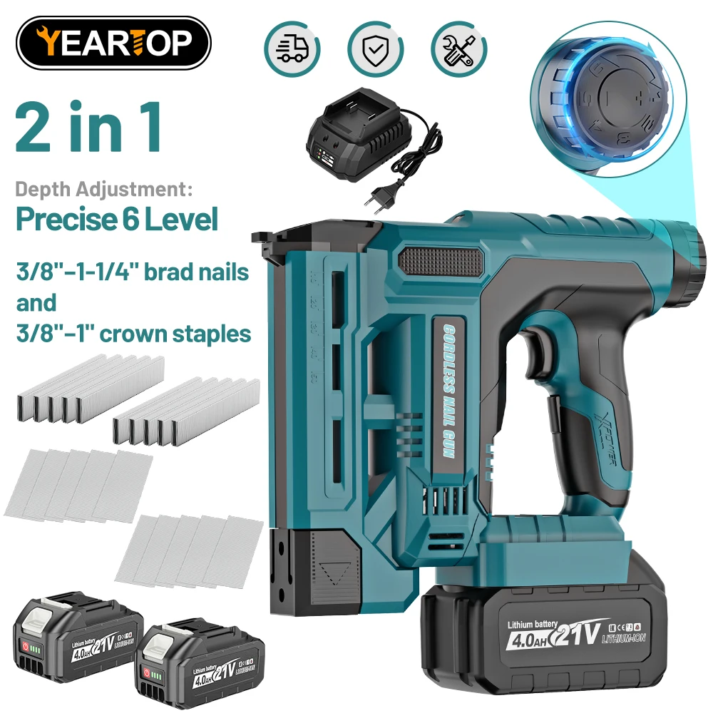

YEARTOP Electric Nail Gun 6 Gear Depth Adjust F10~32 K10~K25 Cordless Stapler Framing Nailer Power Tool For Makita 18V Battery