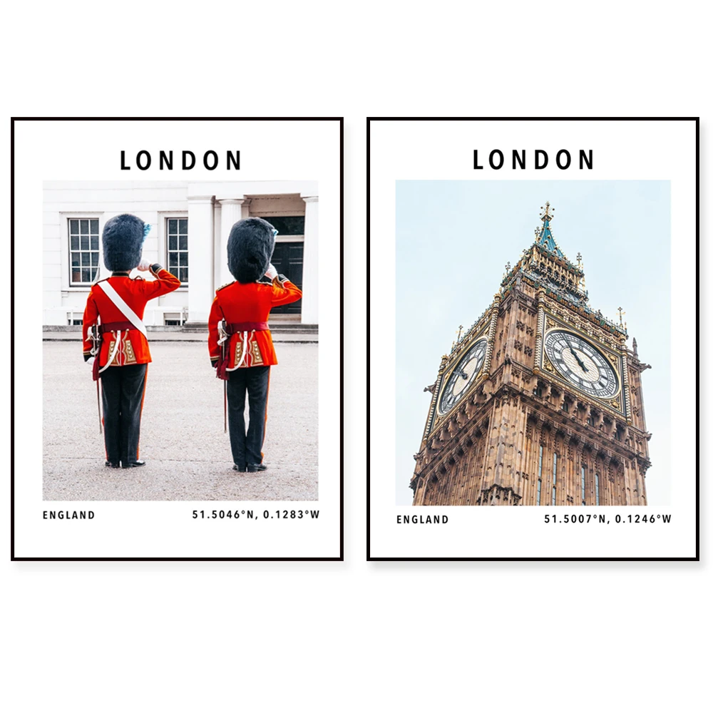 

London prints, London Big Ben photography, changing of the guard travel poster printing, London architectural skyline coordinate