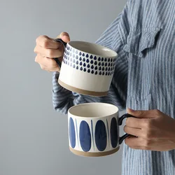 Japanese Style Stoneware Coffee Cup Blue Vertical Stripe Breakfast Milk Mug Home Ceramic Couple Latte Coffee Cup Delicate Gifts