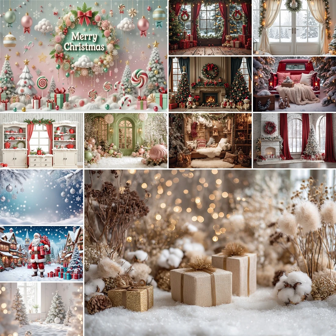 

MOON.QG Christmas New Year Decorations Backgrounds For Photographs Gifts Santa Window Curtains Backdrop Photobooth Props Poster