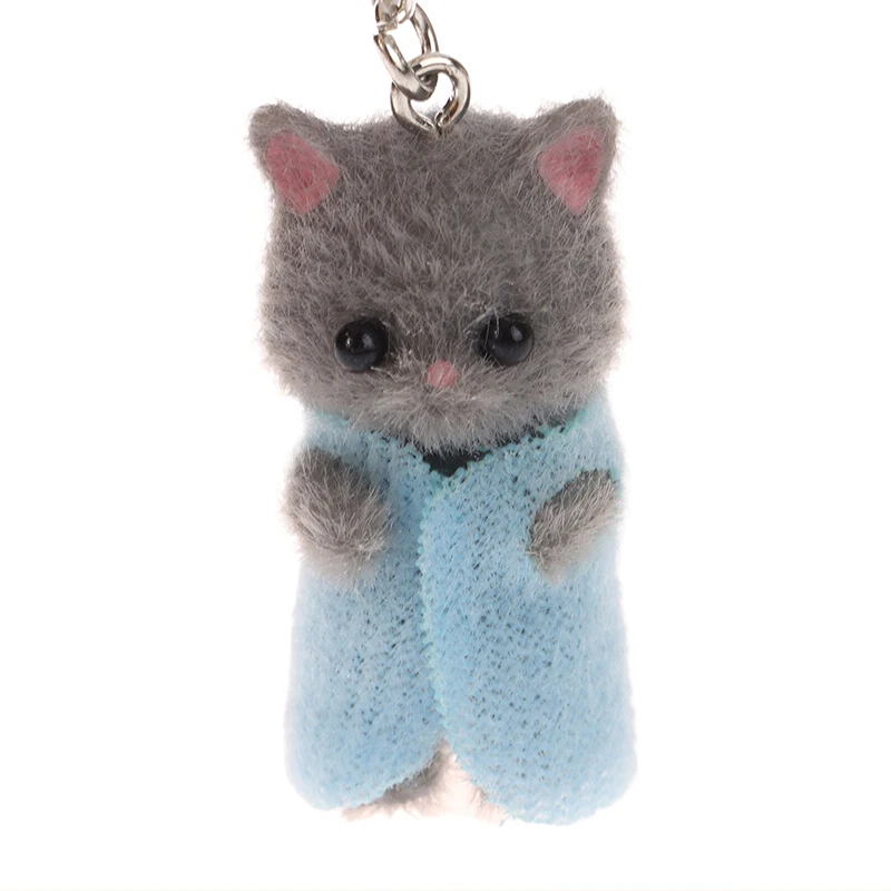 3D Flocking Cat Keychain Cute Flocked Cat Animals Keyring Bag Charms Pendant Backpack Charms Car Decor Accessories